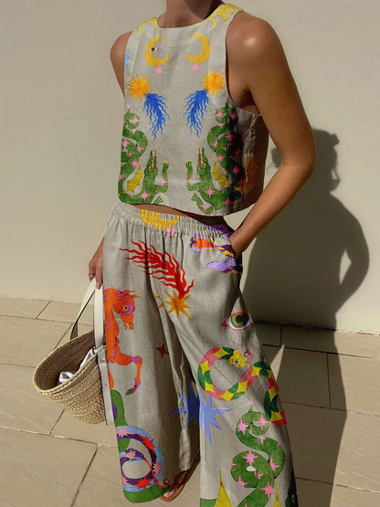 Ernest Print Tank and Pocketed Pants Set