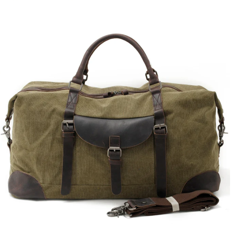 Waxed Canvas & Genuine Leather Weekend Duffle Bag – 35L Holdall