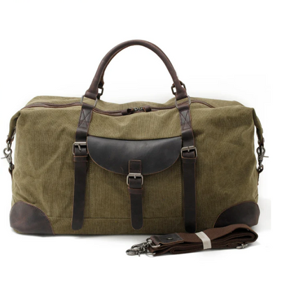 Waxed Canvas & Genuine Leather Weekend Duffle Bag – 35L Holdall