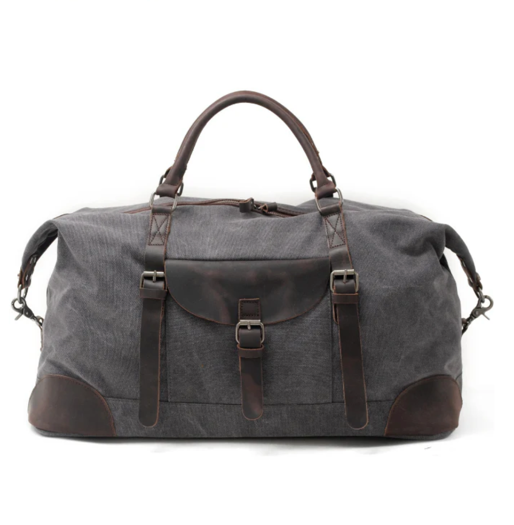 Waxed Canvas & Genuine Leather Weekend Duffle Bag – 35L Holdall