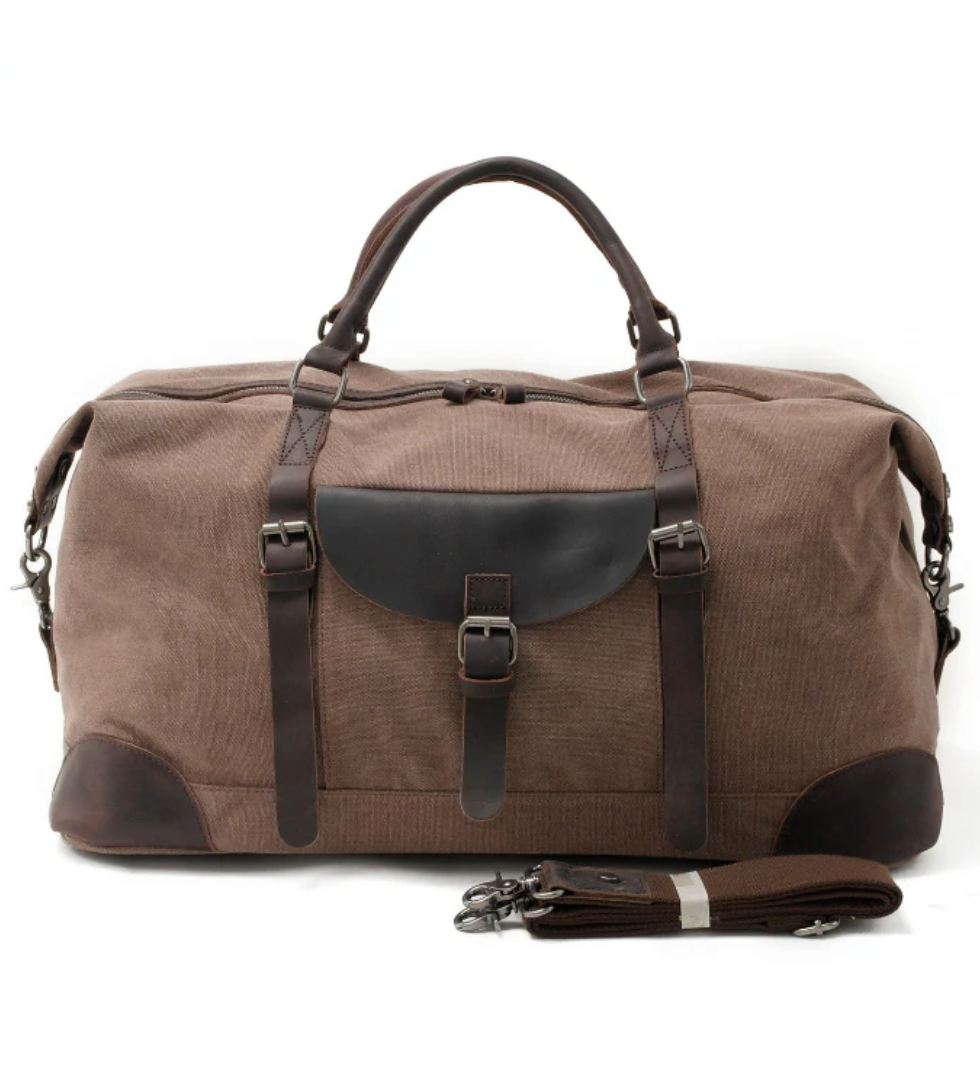 Waxed Canvas & Genuine Leather Weekend Duffle Bag – 35L Holdall