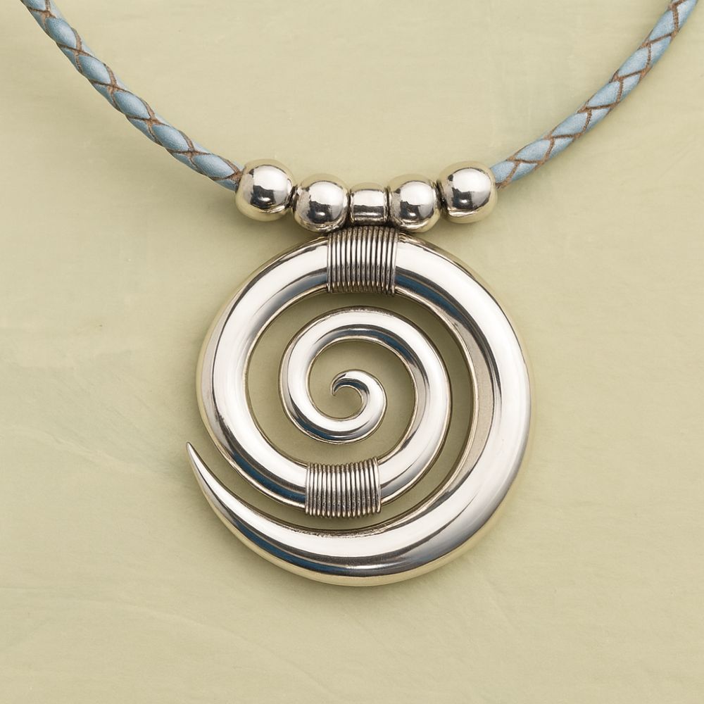 Vintage Spiral Silver Necklace – Braided Cord and Bead Design