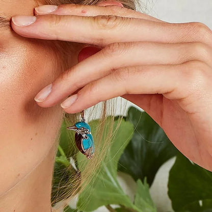 Blue Hummingbird Enamel Earrings – Hand-Painted Statement Studs
