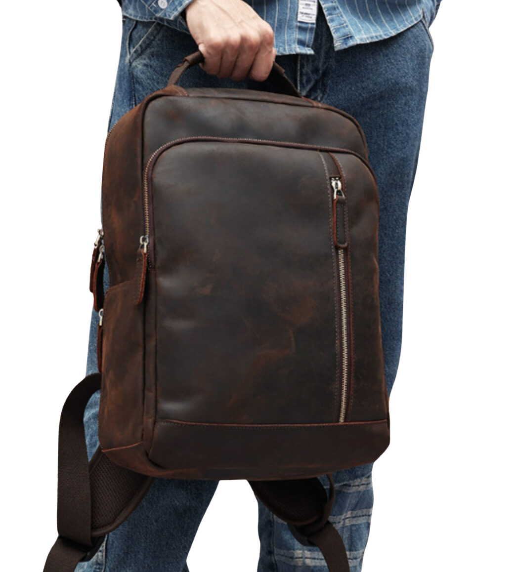 Genuine Crazy Horse Leather Backpack – Vintage Rucksack with USB Port | Austin