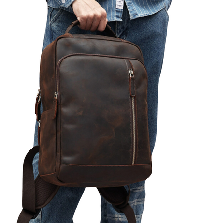 Genuine Crazy Horse Leather Backpack – Vintage Rucksack with USB Port | Austin