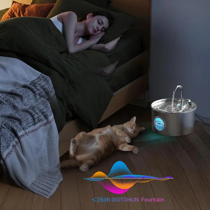 Cat water fountain with LED night light and ultra-quiet pump detail