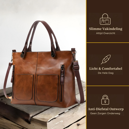 Genuine Leather Work Bag for Women – Spacious Tote with Compartments