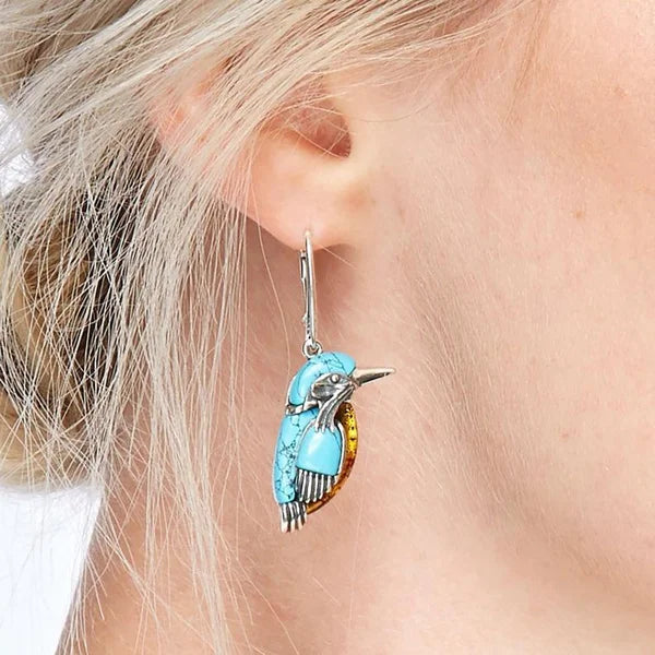 Blue Hummingbird Enamel Earrings – Hand-Painted Statement Studs