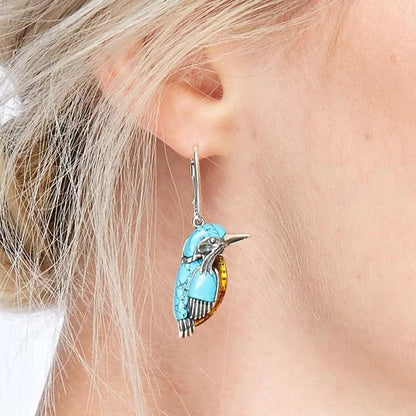 Blue Hummingbird Enamel Earrings – Hand-Painted Statement Studs