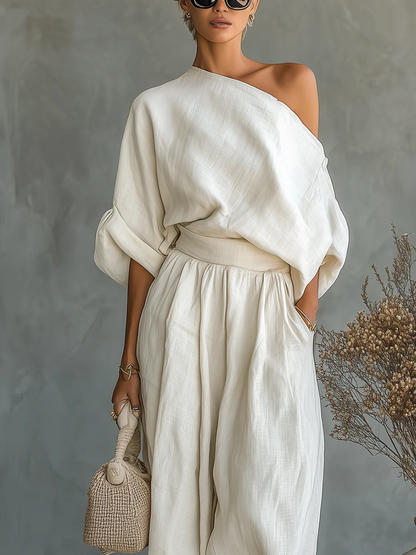 Avery Off-shoulder Top and Tapered Pants Set