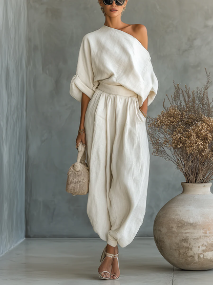 Avery Off-shoulder Top and Tapered Pants Set