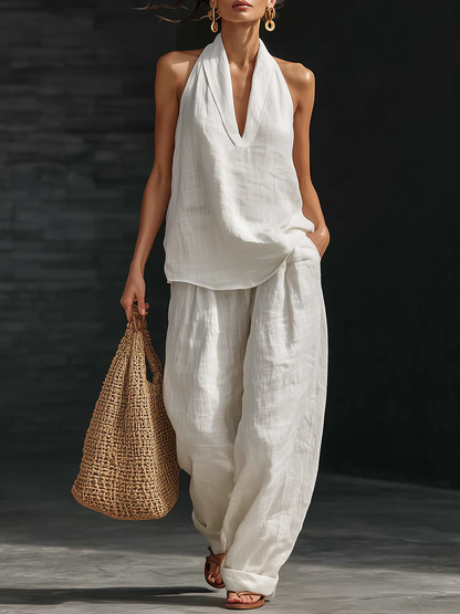 Nora V-neck Sleeveless Top and Wide-leg Pants Set