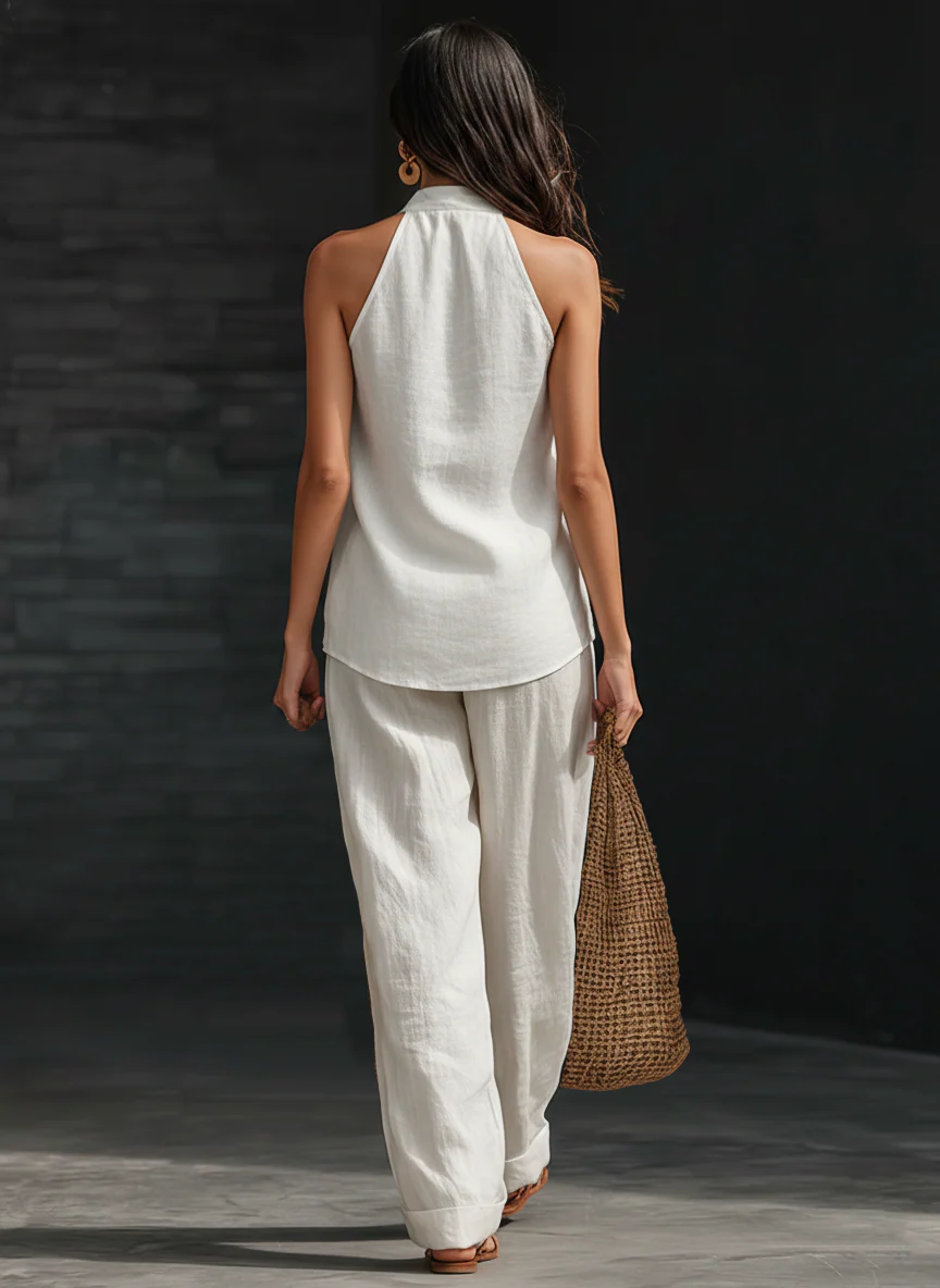 Nora V-neck Sleeveless Top and Wide-leg Pants Set