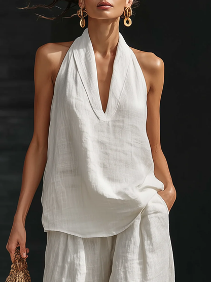 Nora V-neck Sleeveless Top and Wide-leg Pants Set