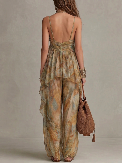 Karina Chiffon Ruffled Camisole and Wide-leg Pants Set