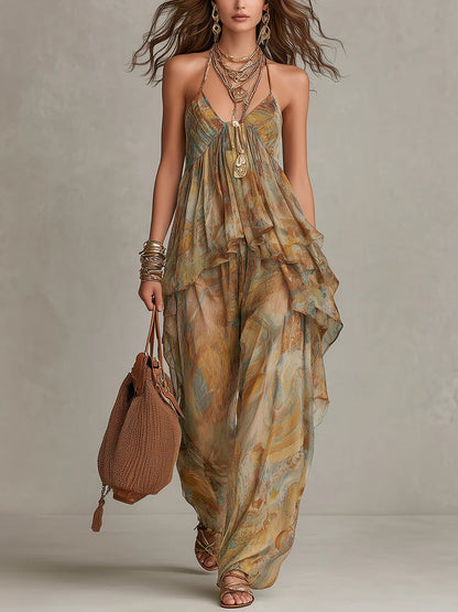 Karina Chiffon Ruffled Camisole and Wide-leg Pants Set