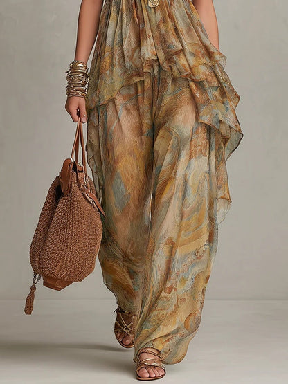 Karina Chiffon Ruffled Camisole and Wide-leg Pants Set