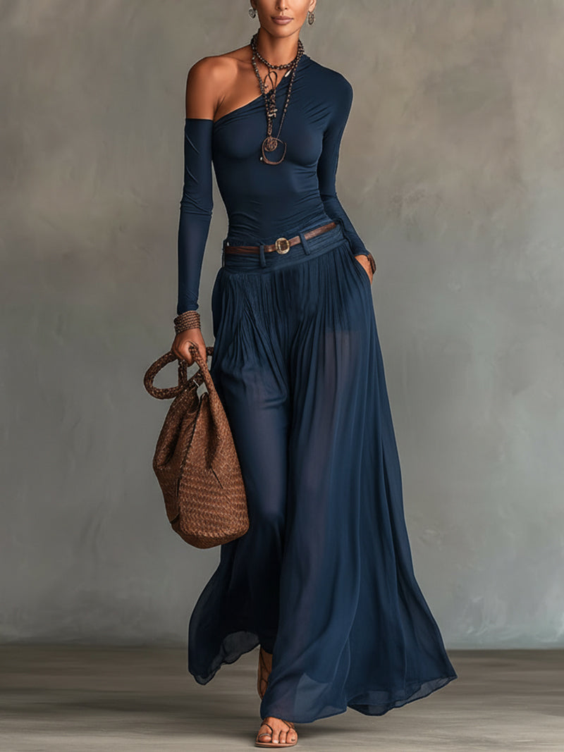 Layla One-Shoulder Top and Tulle Skirt Set