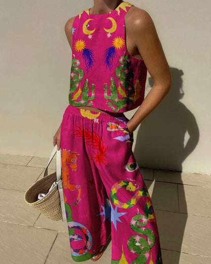 Ernest Print Tank and Pocketed Pants Set