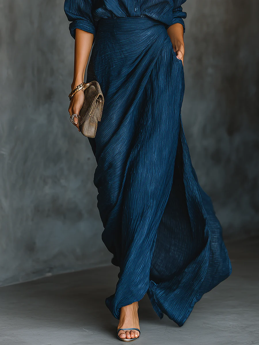 Claire Cotton-Linen Blend Shirt Long Skirt Set