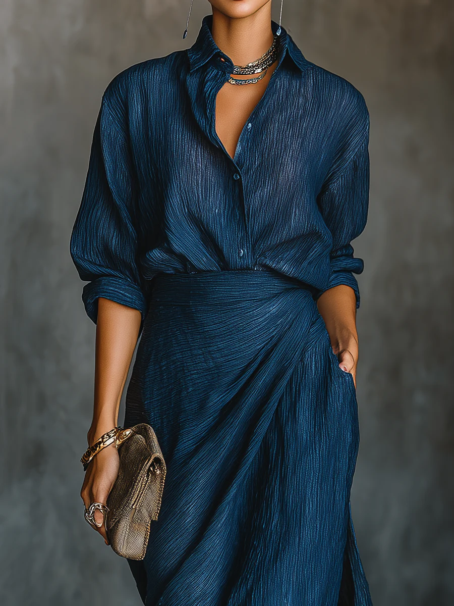 Claire Cotton-Linen Blend Shirt Long Skirt Set