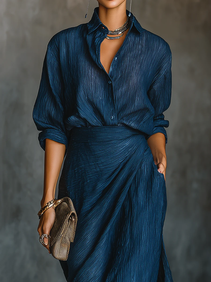 Claire Cotton-Linen Blend Shirt Long Skirt Set