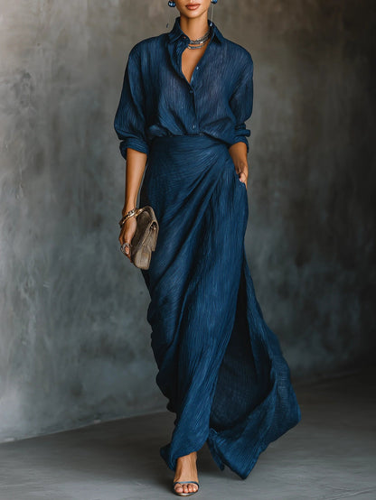 Claire Cotton-Linen Blend Shirt Long Skirt Set