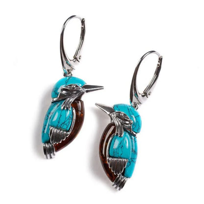 Blue Hummingbird Enamel Earrings – Hand-Painted Statement Studs