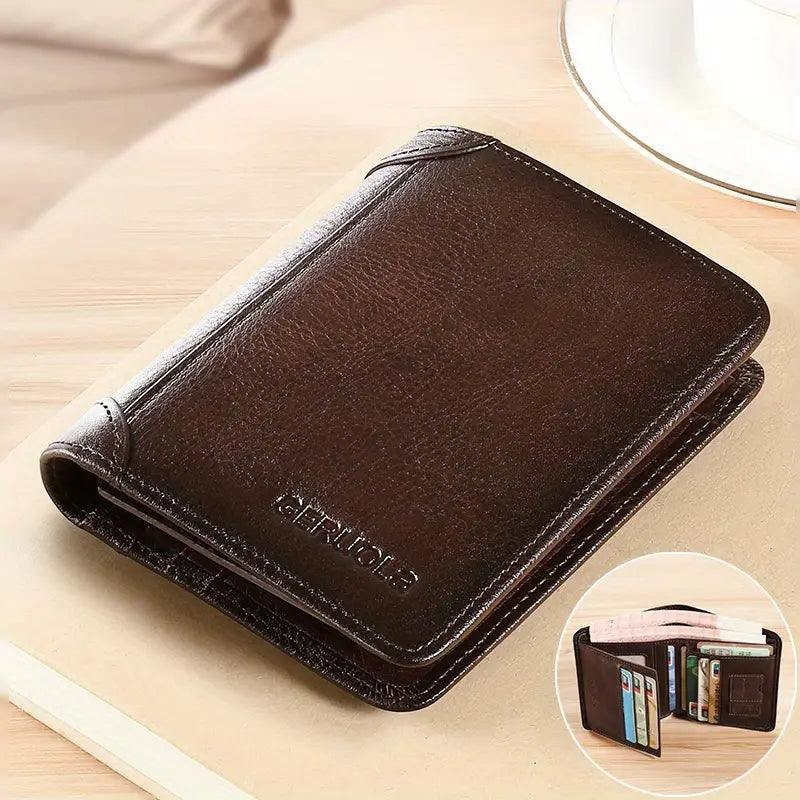 Genuine Leather RFID Wallet – Men's Slim Bifold Card Wallet