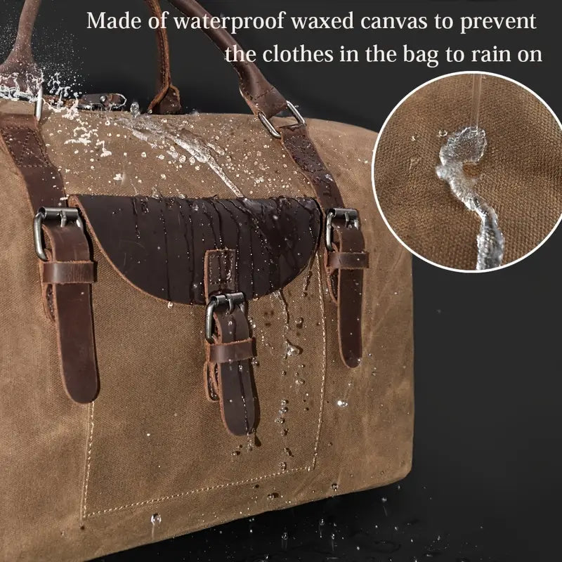 Genuine Leather Weekend Travel Bag – Vintage Holdall with Toiletry Bag