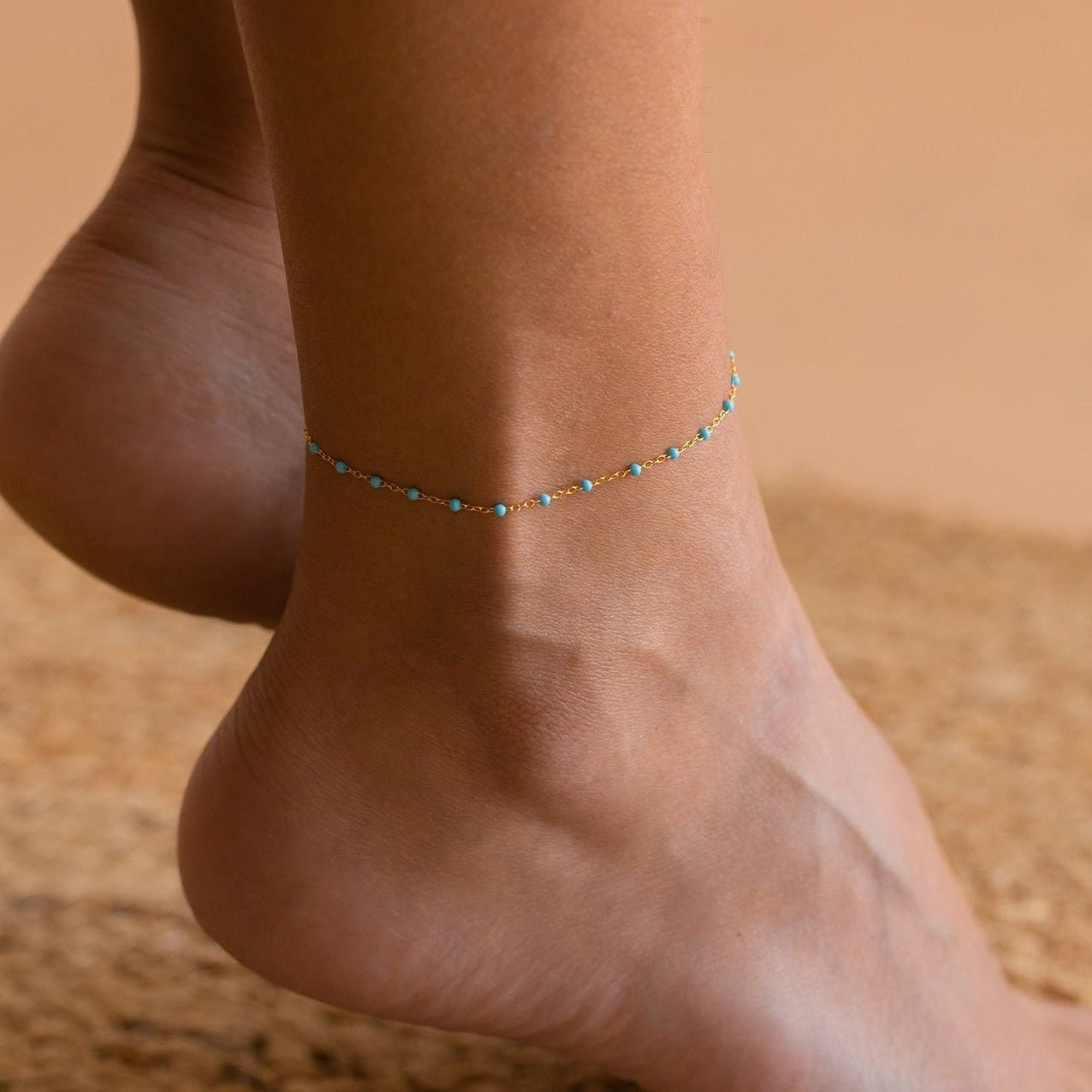 Adriana blue stone gold anklet – 18K ankle bracelet