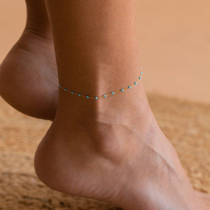 Adriana blue stone gold anklet – 18K ankle bracelet