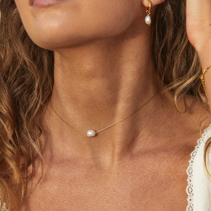 Anaëlle Pearl Necklace – 18K Gold Single Freshwater Pearl Necklace