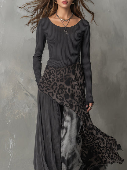 Martina | Long bohemian-style dress with leopard print • S1