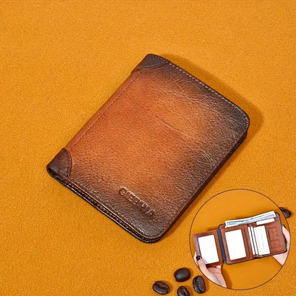 Genuine Leather RFID Wallet – Men's Slim Trifold Card Wallet