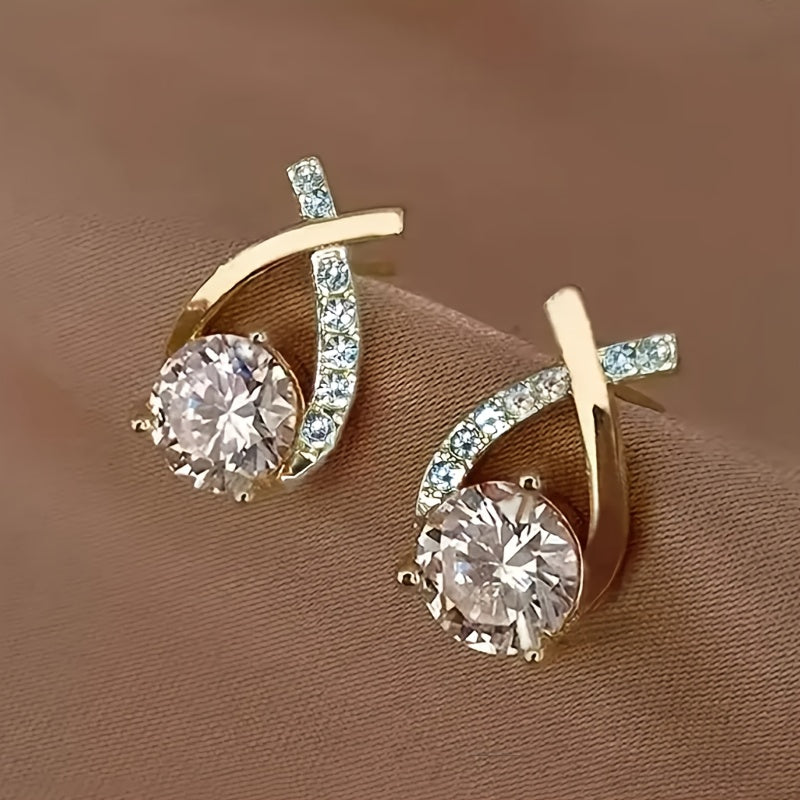 Zirconia Cross Stud Earrings – Gold Cross Design