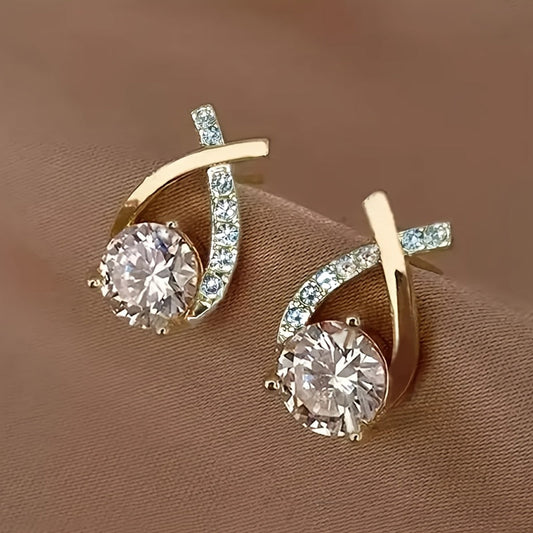Zirconia Cross Stud Earrings – Gold Cross Design