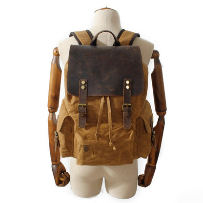 Waxed Canvas & Genuine Leather Backpack – 27L Vintage Rucksack