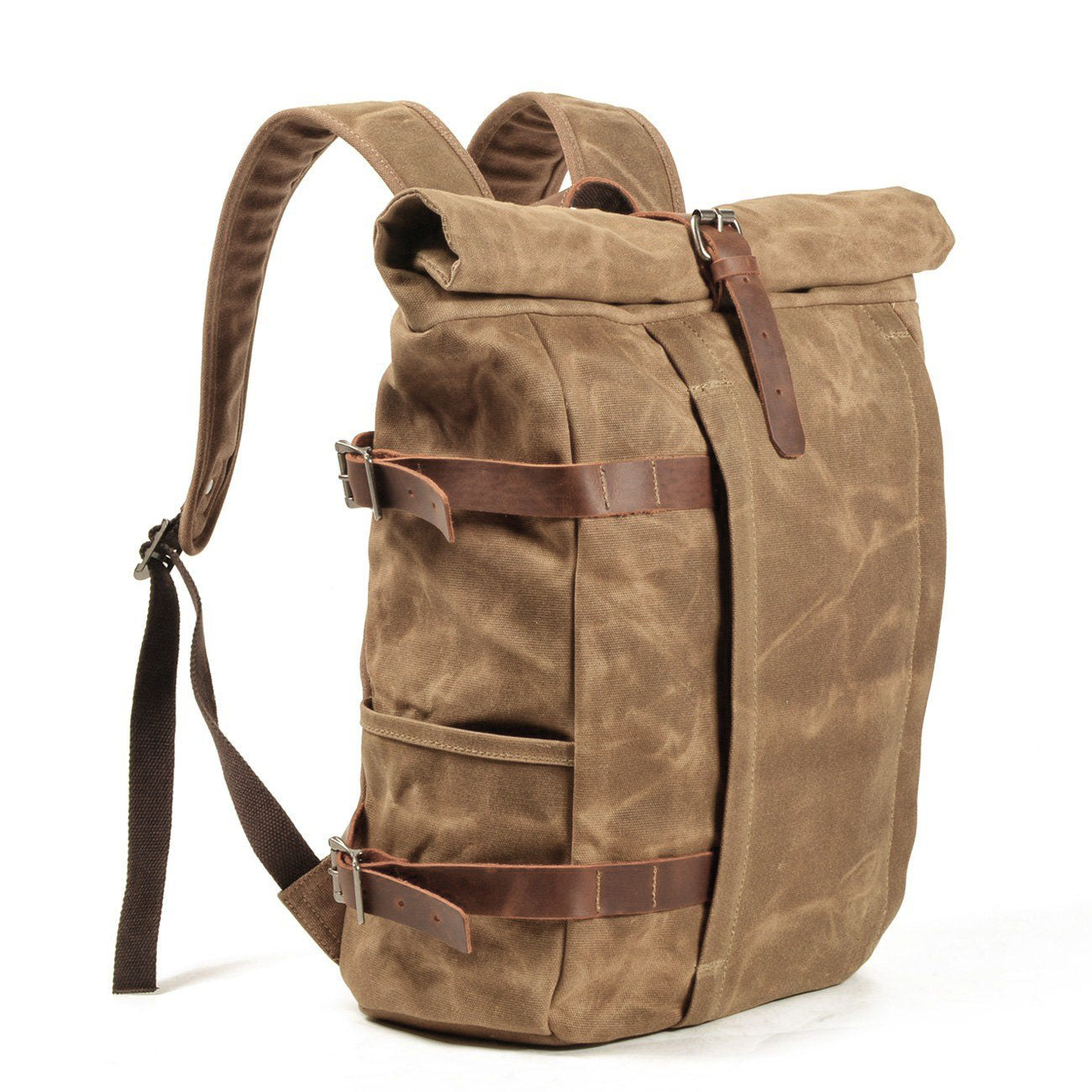 Anti-Theft Waxed Canvas & Genuine Leather Backpack – 20L Roll-Top Rucksack | Peter