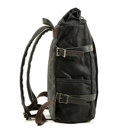 Anti-Theft Waxed Canvas & Genuine Leather Backpack – 20L Roll-Top Rucksack | Peter