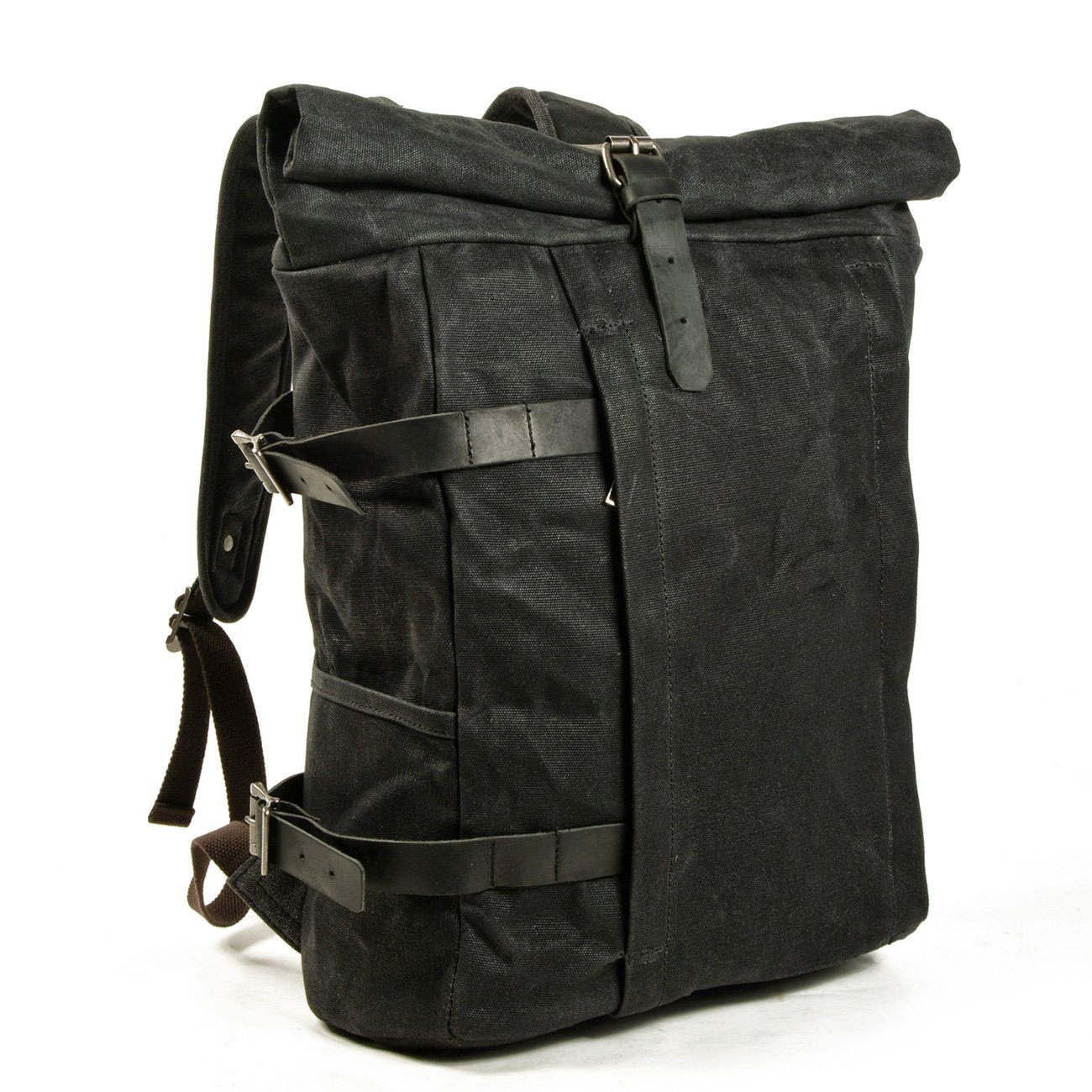 Anti-Theft Waxed Canvas & Genuine Leather Backpack – 20L Roll-Top Rucksack | Peter