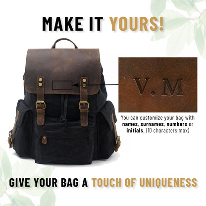 Waxed Canvas & Genuine Leather Backpack – 27L Vintage Rucksack