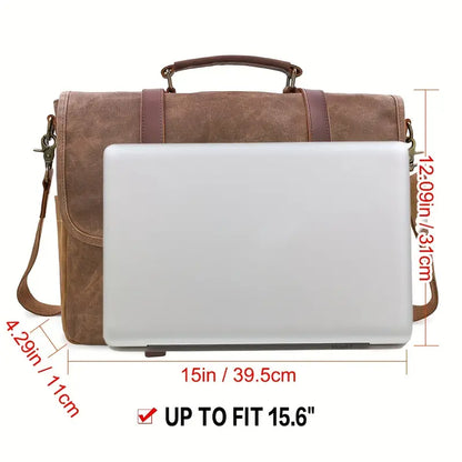 Waterproof Canvas & Genuine Leather Shoulder Bag – Men's 15" Laptop Messenger Bag | Brett