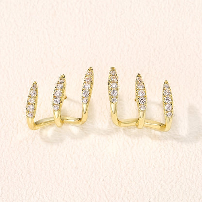 Triple Claw Rhinestone Earrings – Elegant Drop in Silver or Gold