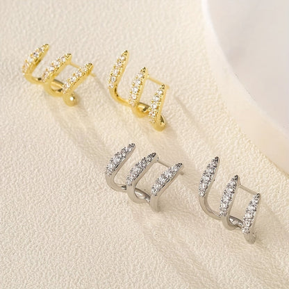 Triple Claw Rhinestone Earrings – Elegant Drop in Silver or Gold
