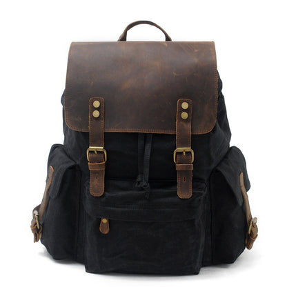 Waxed Canvas & Genuine Leather Backpack – 27L Vintage Rucksack