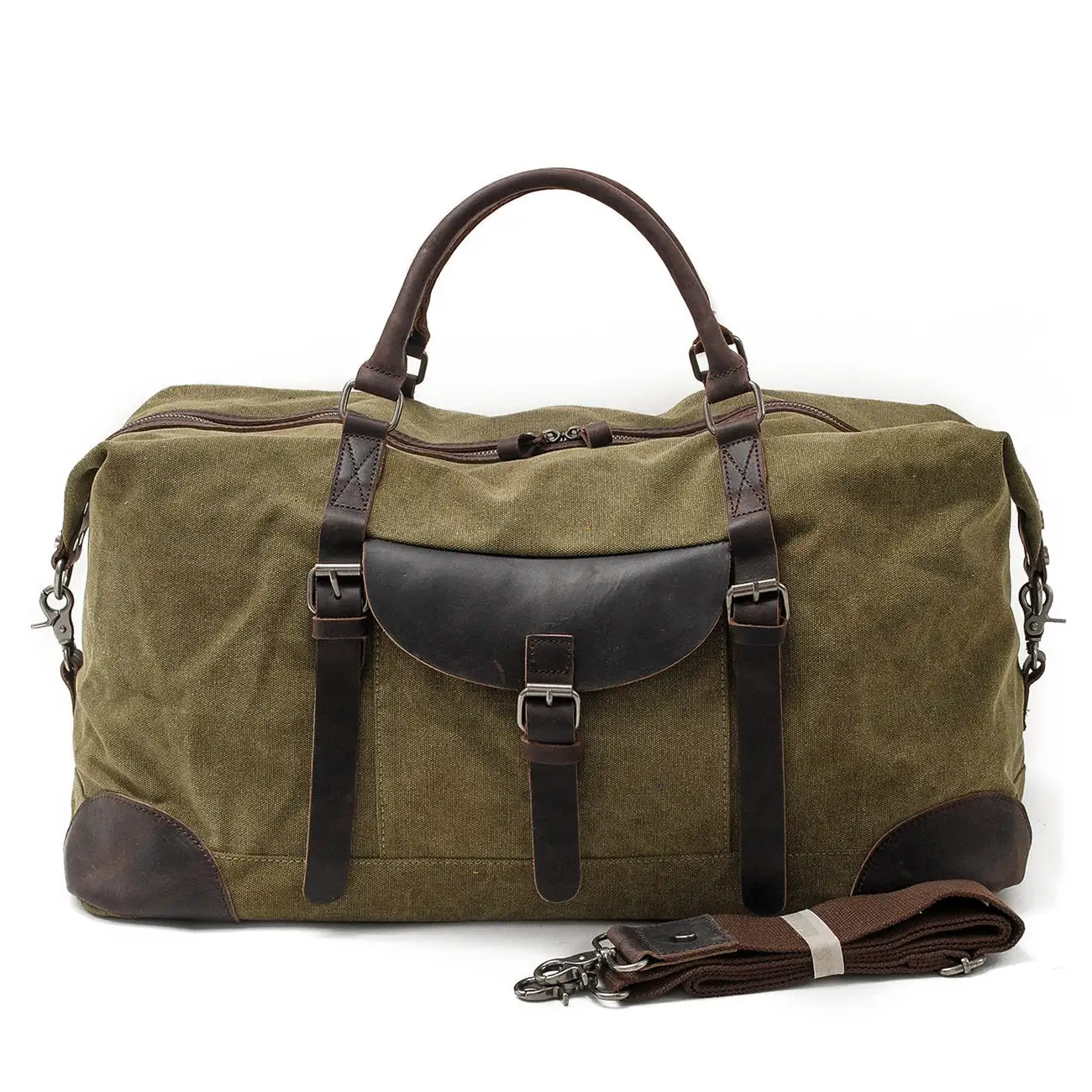 Waxed Canvas & Genuine Leather Travel Duffle Bag – 56L Weekender