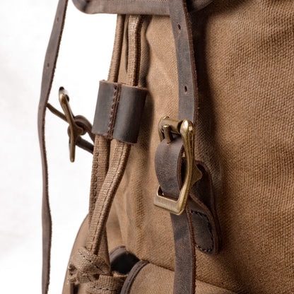 Waxed Canvas & Genuine Leather Travel Backpack – Vintage Rucksack