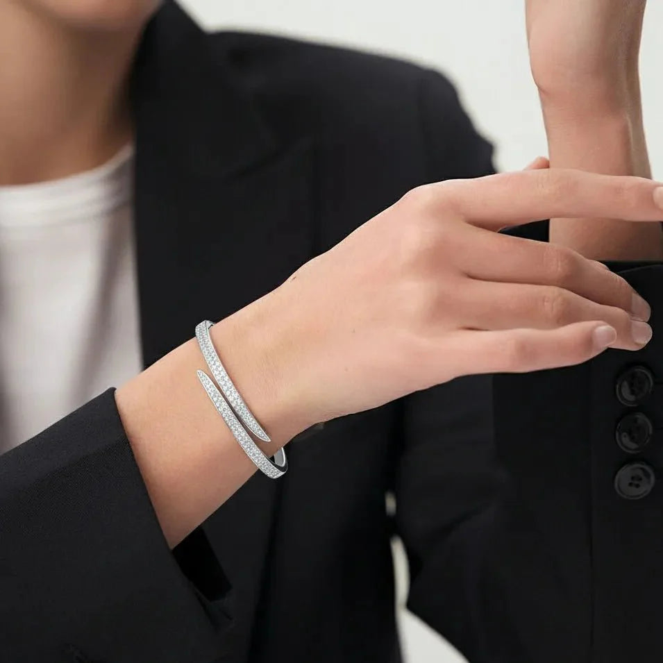 Céline Glow Bangle – 925 Sterling Silver Platinum Crystal Bangle