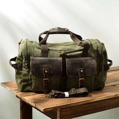 Waxed Canvas & Genuine Leather Duffle Bag – Men's Weekender Travel Bag